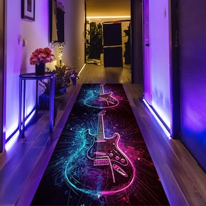 Guitar Runner Rug, Music Runner Rug, Neon Guitar Rug, Music Room Rug, Music Rug, Music Guitar Rug,Runner Rug,Musical Instrument Rug,Note Rug