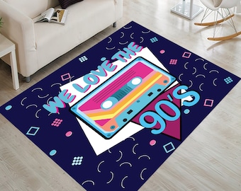 Retro Cassette Tape Rug: 90s Music Room Decor