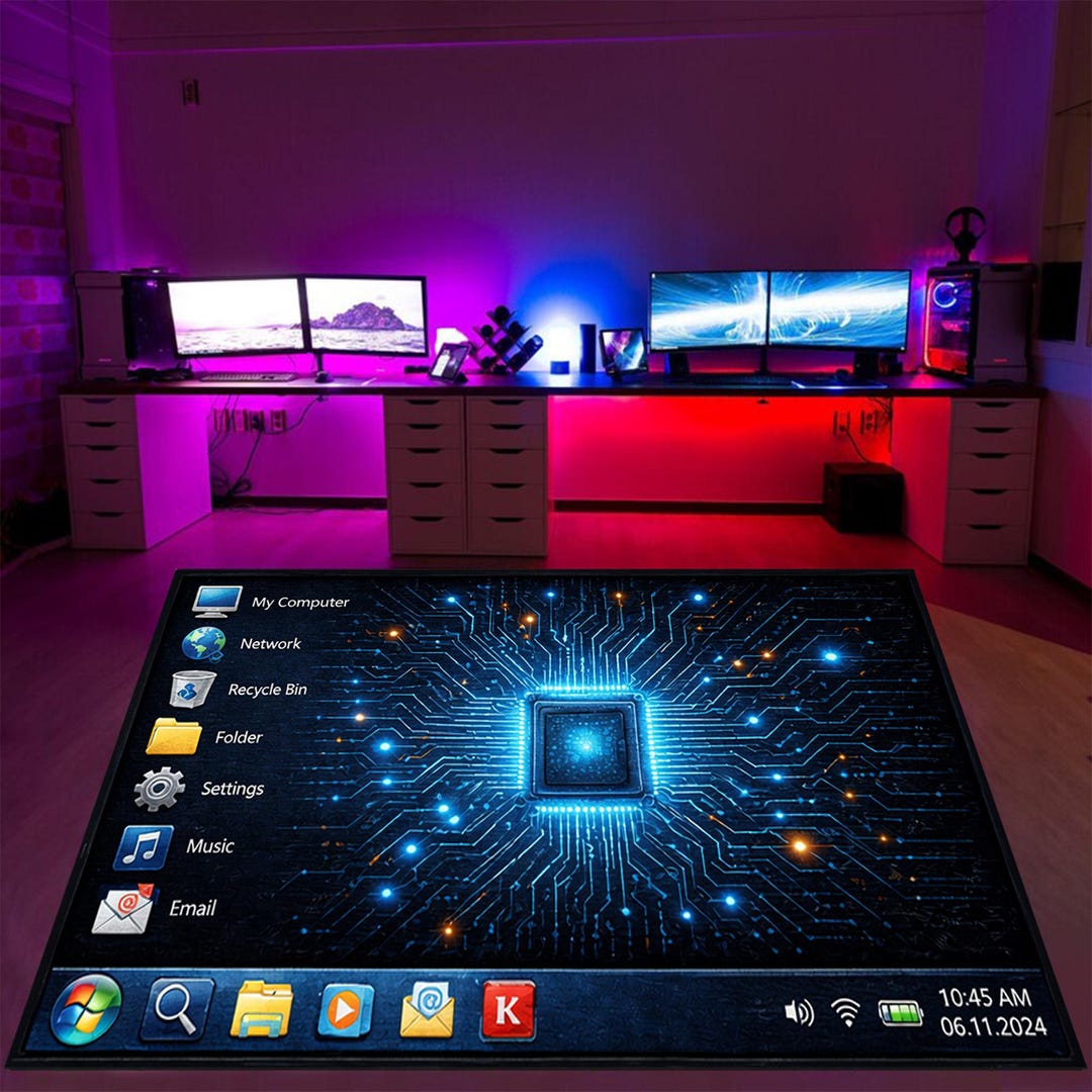 Computer Terminal Rug Circuit Board Computer Desktop Rug, Gamer Setup Tech Decor, Cyber ...