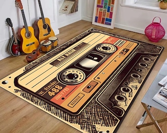 Retro Cassette Tape Rug: 90s Music Room Decor
