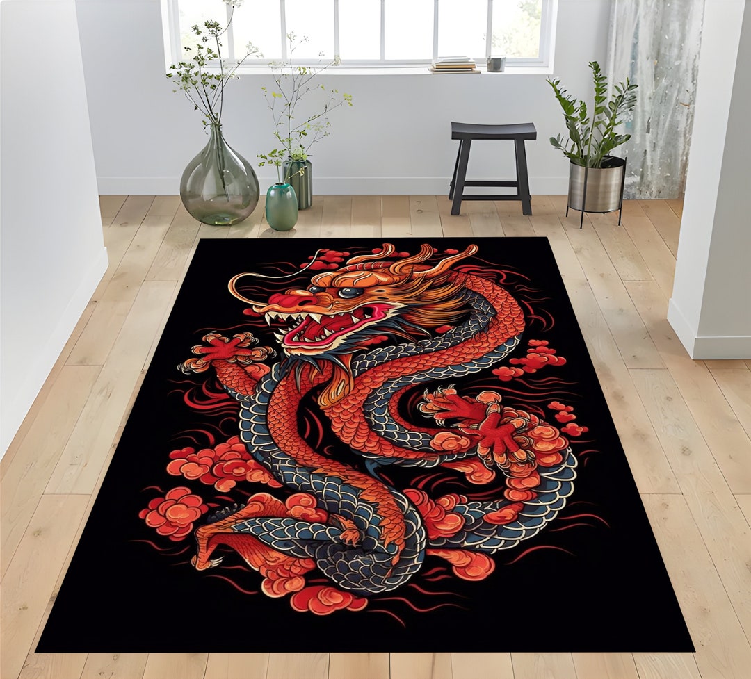 Dragon, Dragon Rug, Dragon Pattern Rug, Dark Dragon Rug, Cool Rug ...