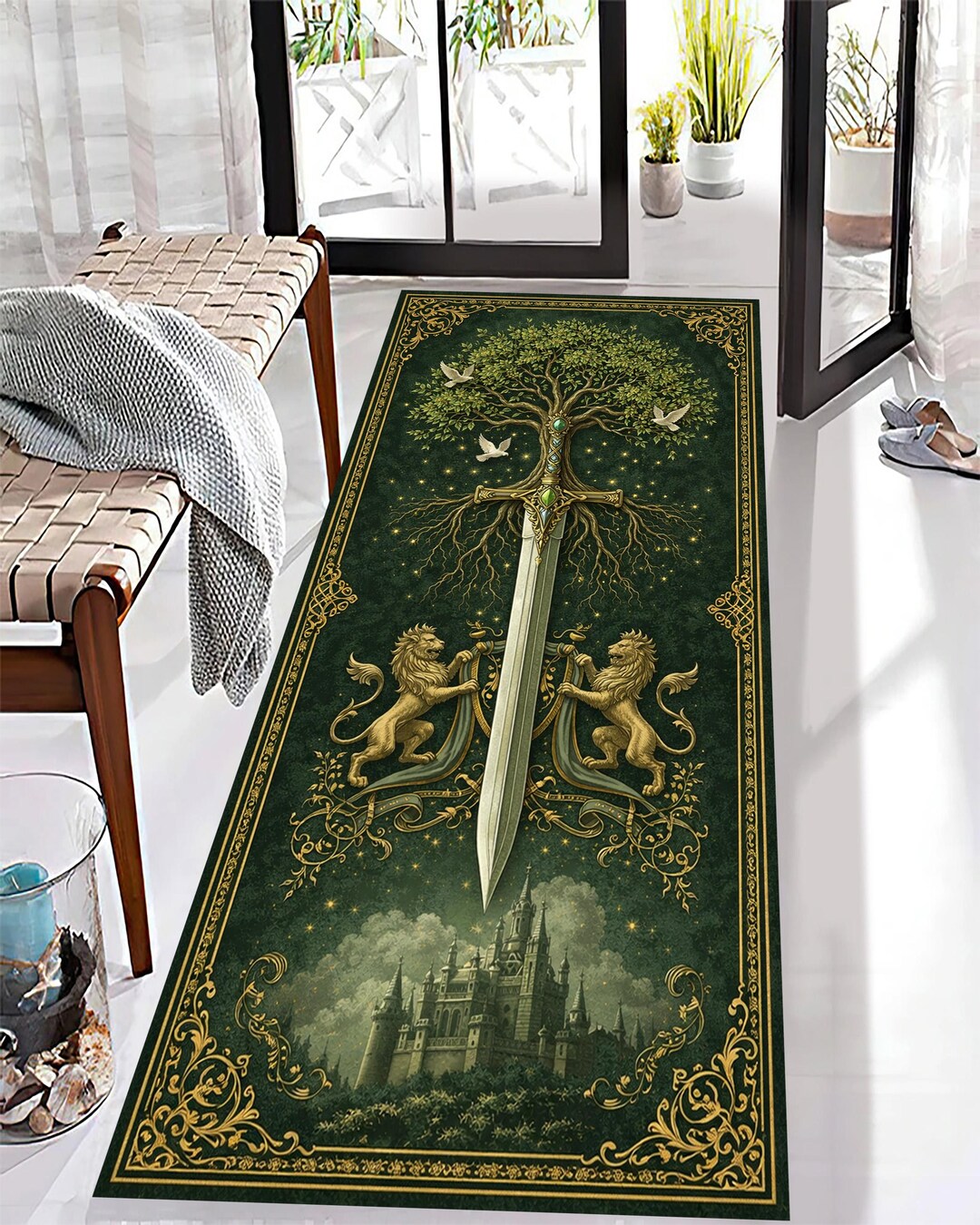 Knight Castle Rug Medieval Sword Castle Rug, Royal Gothic Fantasy Runner, Vintage ...