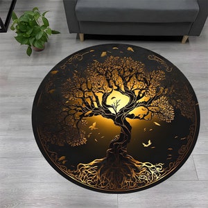 Tree Of Life Round Rug: Modern Abstract Art Decor