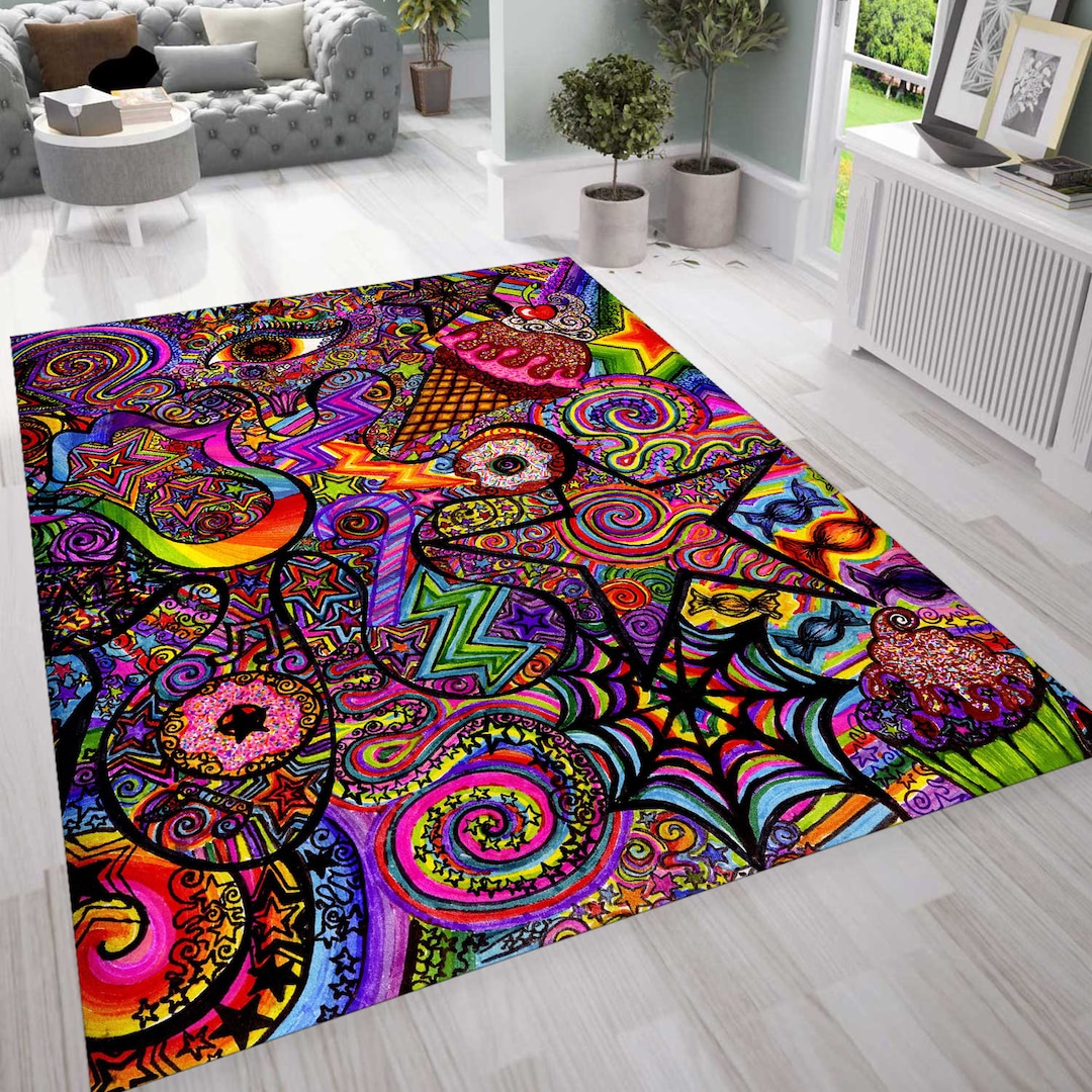 Hippie Area Rug, Peace Symbol Rug, Cool Area Rug, Living Room Rug, Home