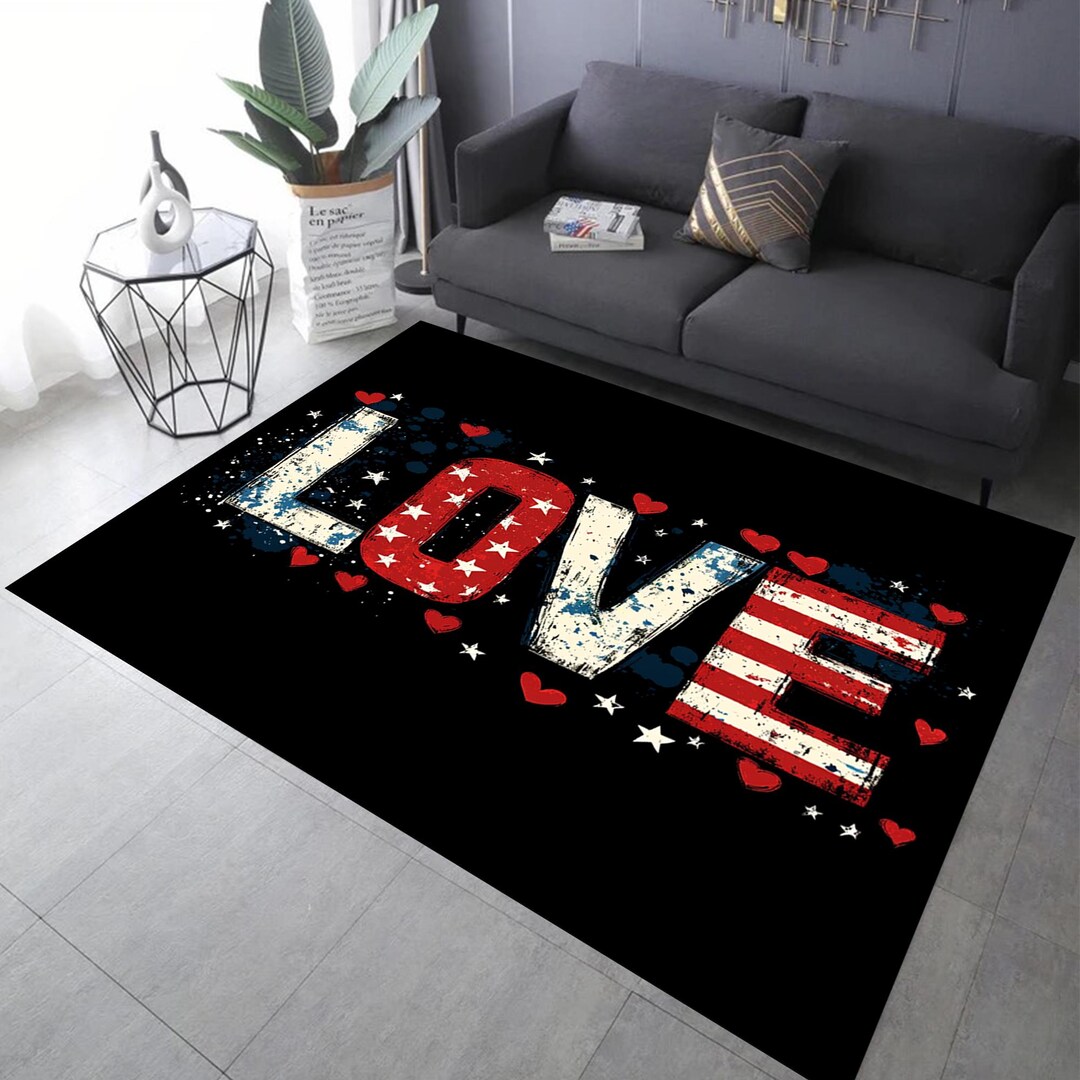 Heart Rug, American Flag Look Rug, Heart Area Rug, Stars Decor Rug ...