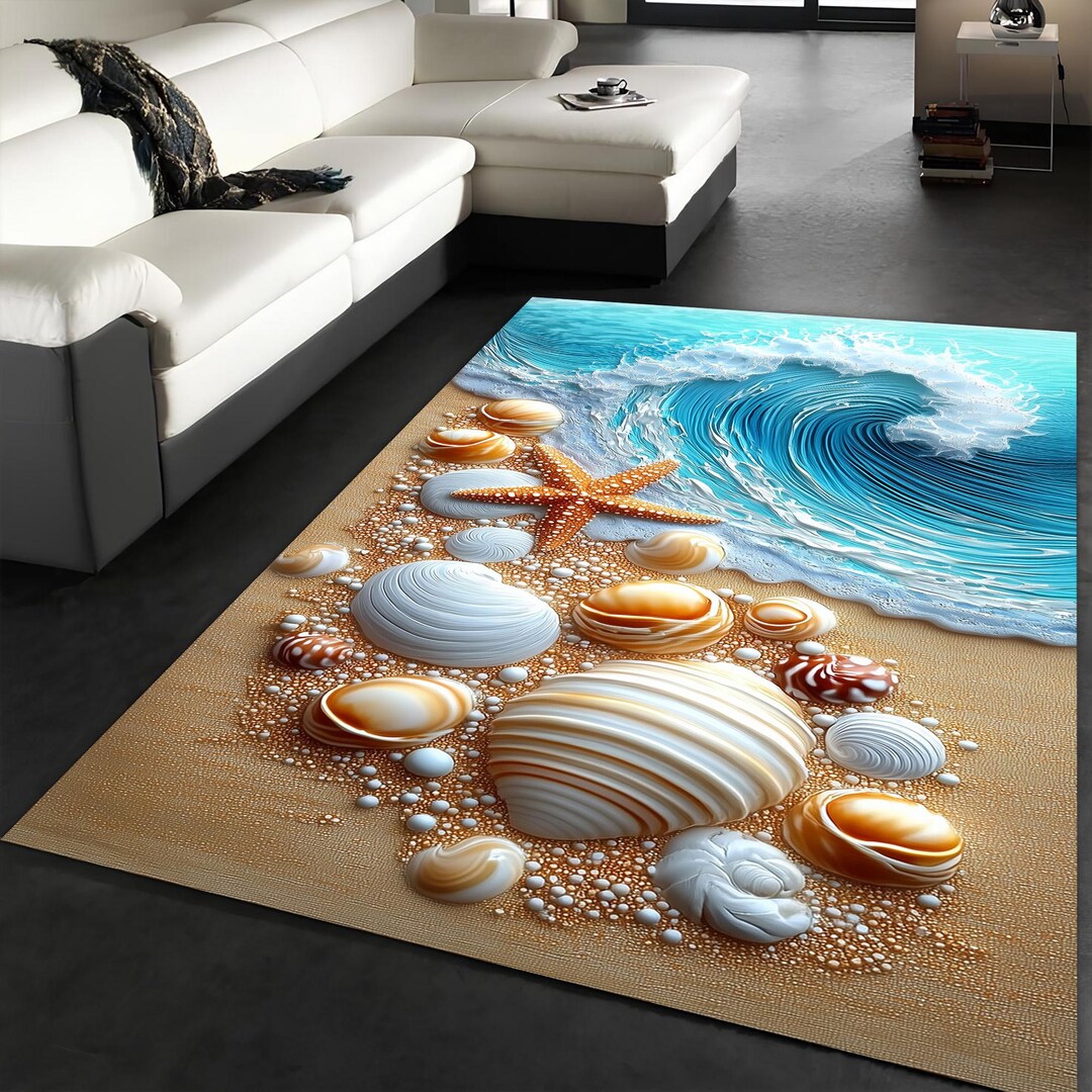 Seashells & Wave Area Rug: Coastal Home Decor - Etsy