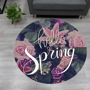 Roses Rug, Hello Spring Rug, Rose Round Rug, Flower Decor Rug, Home Decor Rug,Spring Area Rug,Round Rug,Floral Design Rug,Flowers Modern Rug