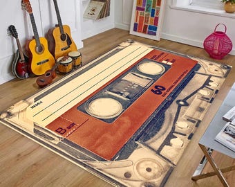 Retro Cassette Tape Rug: 90s Music Room Decor