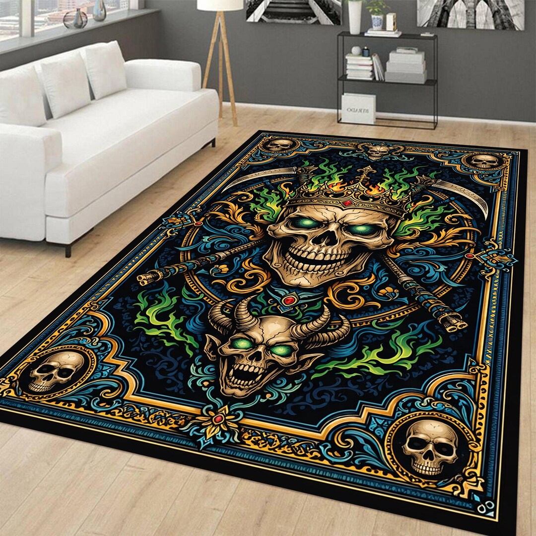 Gothic Skull King Rug, Dark Fantasy Horror Art, Alternative Style Home ...