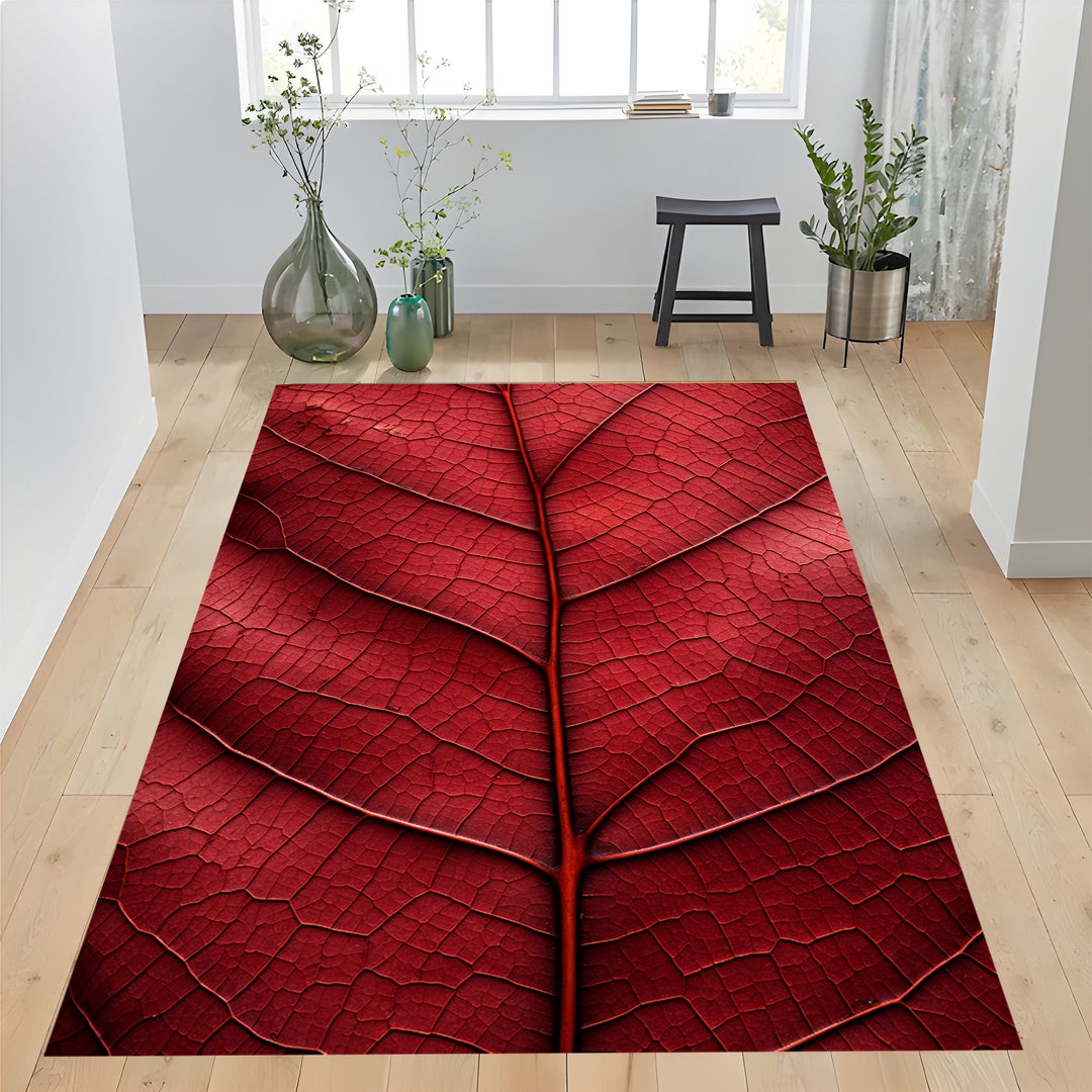 Leaf, Leaf Rug, Red Leaf Rug, Leaves, Leave Rug, Leaf Pattern Rug, Gold ...