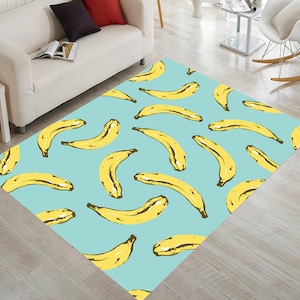 Banana Rug, Funny Rug, Kitchen Rug, Fruits Rug, Turquoise Rug, Area Rug, Living Room Decor, Modern Rug, Colorful Rug, Game Room Rug,Area Rug
