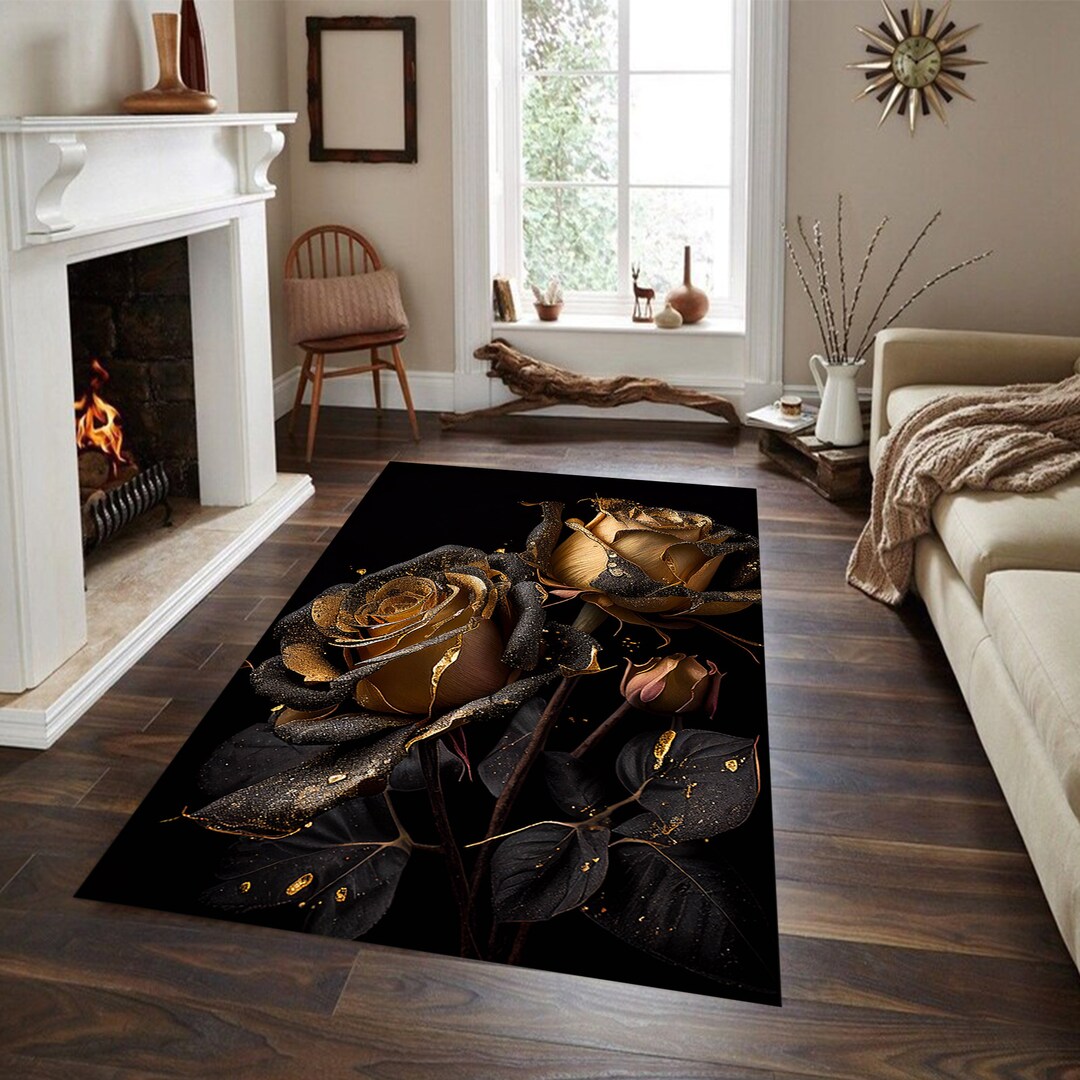 Gold Roses, Gold Rose Rug, Valentine's Day Rug, Valentines Day