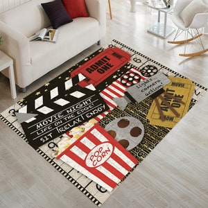 Cinema Rug, Film Pattern Rug,Vintage Home Theater  Film Maker,Home Decor,Movie Room Decor for Living Room, Living Room Rug, Theater PopArt