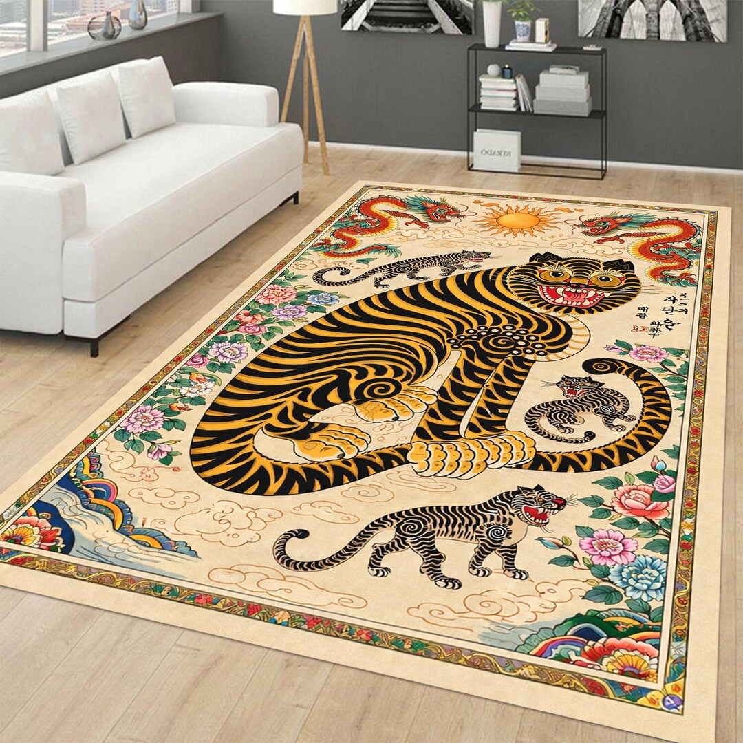 Traditional Korean Rug Korean Tiger Dragon Area Rug, Oriental Folk Art, Non-slip - Etsy