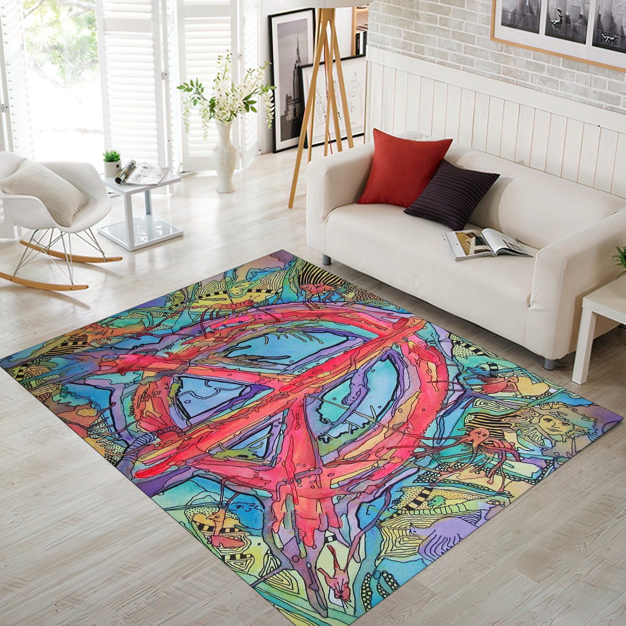 Round Fringe Shag Rugs Psychedelic Mushroom and Flower Vintage  Style Print Boho Circle Throw Area Rug Kids Girl Room Decor Carpet with  Tassels for Powder Room Nursery Playroom, 4' : Home