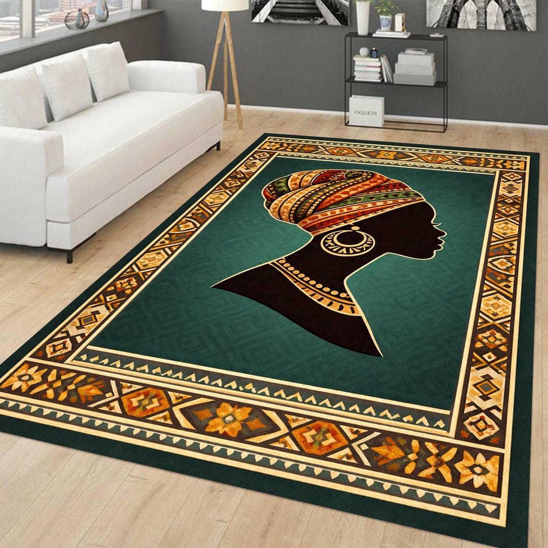 African Woman Silhouette Rug, Tribal Art, Afro Culture Decor, Ethnic ...