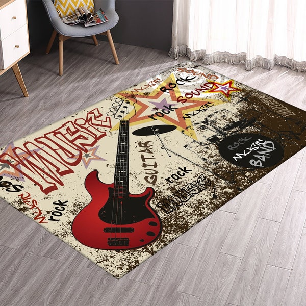 Guitar,Rock Music,Guitar Design Rugs,Music Rug,Fan Rug,Popular Rug,Modern Rugs,For Living Room,Salon Decor,Personalized Gift,Home Decor