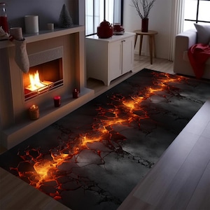3D Lava Runner Rug: Modern Volcano Hallway Decor