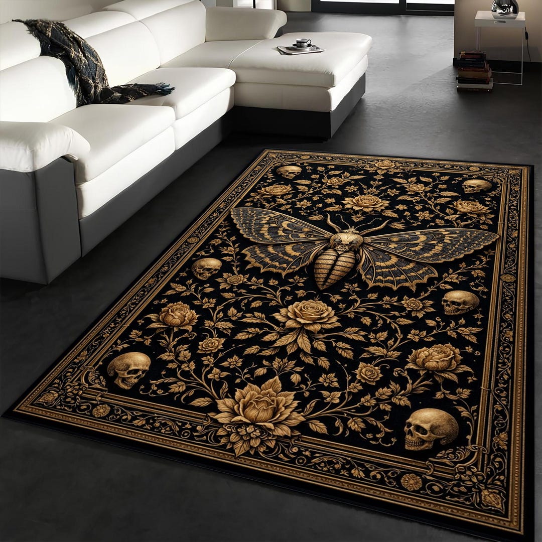 Gothic Moth Rug, Skull Floral Area Rug, Victorian Decor - Etsy