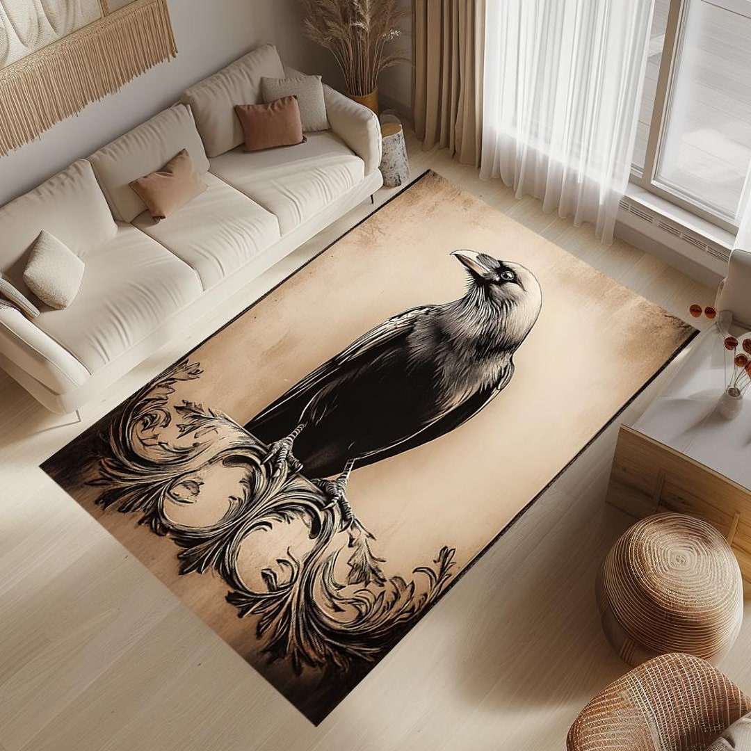 Crow Rug, Crow Design Rug, Crow Themed Rug, Home Decor , Animal Area ...