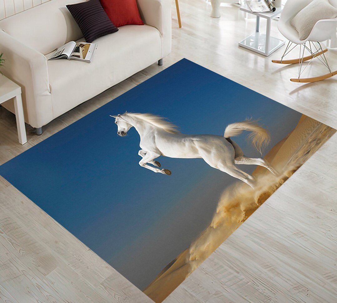 White Horse Rug, Horse Rug, Brown Horse Rug, Home Decor, Carpet, Rugs