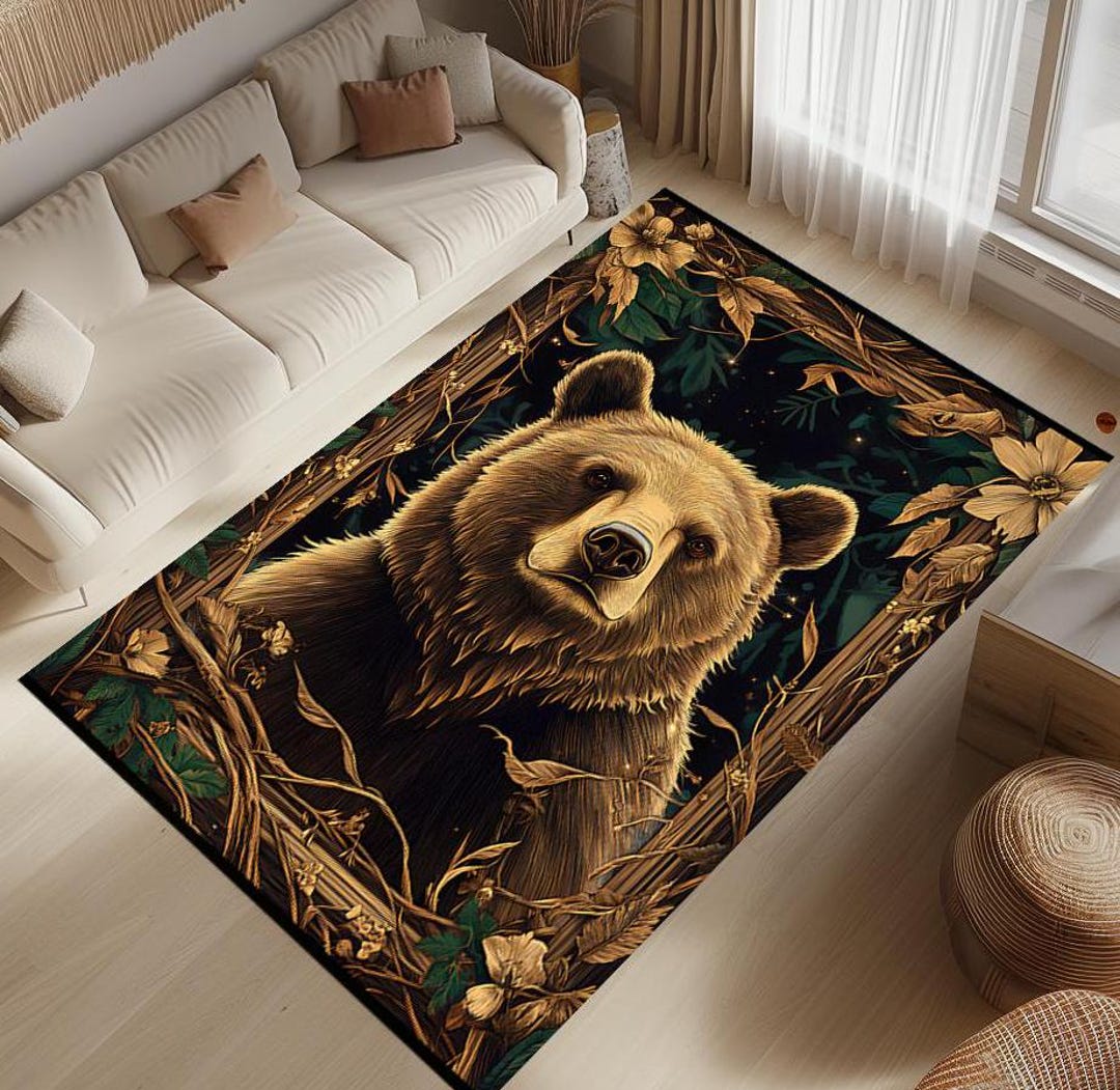 Bear Rug, Bear Design Rug, Bear Themed Rug, Home Decor Rug, Animal Area ...