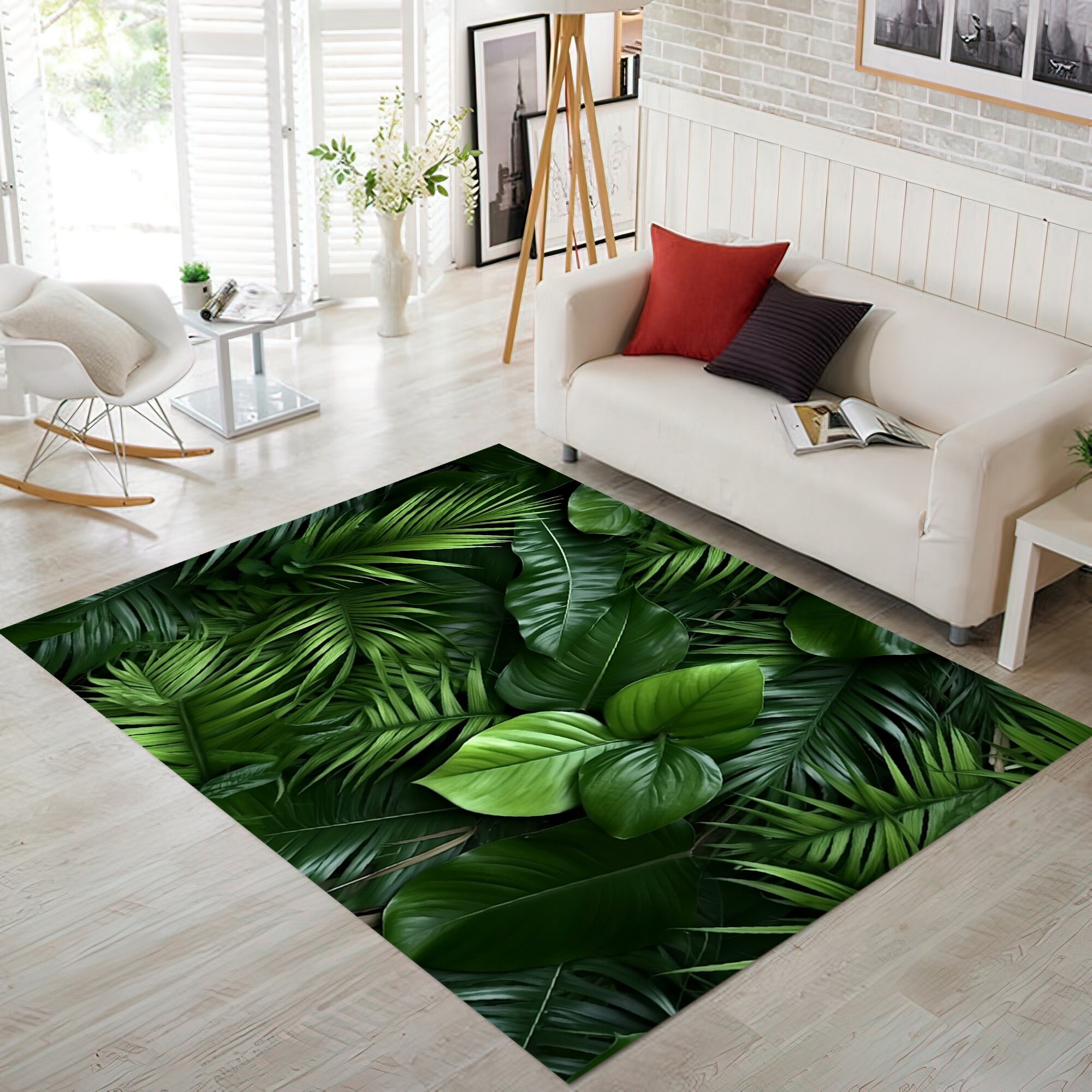 Green Leaf Area Rug: Modern Abstract Botanical Rug - Etsy