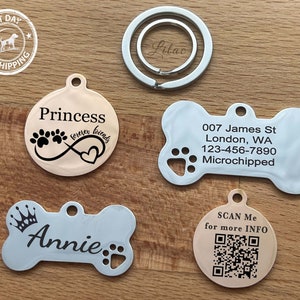 Dog ID Tag, Engraved Dog Tag, Dog Tag for Dogs, Personalized Dog ID Tag, Rose Gold Pet ID Tags, Small Dog Tags, New Puppy Gift, Microchipped