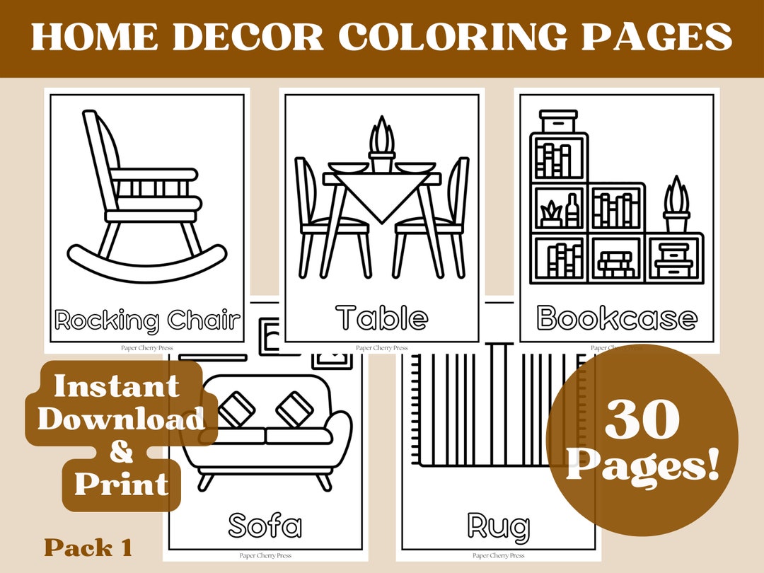 HOME DECOR COLORING Pages Adult Coloring Pages Printable Etsy