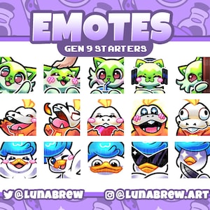 Twitch Emotes - Gen 9 Starters Mega Pack (15) Sprigatito, Fuecoco en Quaxly! [Discord / Youtube / Streaming]