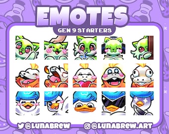 Twitch Emotes - Gen 9 Starters Mega Pack (15) Sprigatito, Fuecoco y Quaxly! [Discordia/Youtube/Streaming]