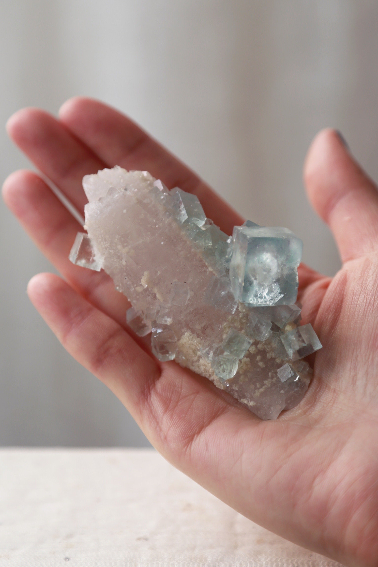 Natural Blue fluorite on elestial Quartz from Zhejiang China cubic fluorite
