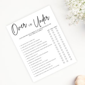 Over or Under Bridal Shower Game: Minimalist Template (Digital Download)