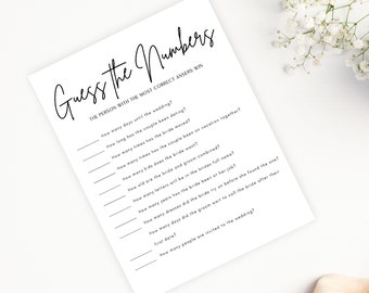 Guess the Numbers Bridal Shower Game: Minimalist Template (Digital Download)