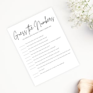 Guess the Numbers Bridal Shower Game: Minimalist Template (Digital Download)