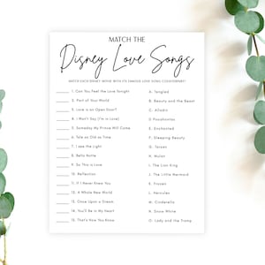 Match the Famous Love Songs Bridal Game | Modern Bridal Shower| Minimalist Bridal Shower Game | Bachelorette shower Game | Editable | GA142