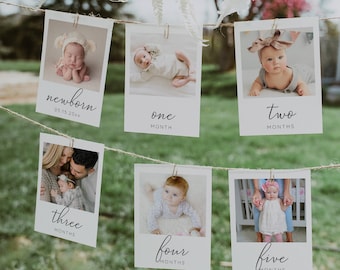 First Birthday Photo Banner, 1st Birthday Photo Banner, Modern Minimalist Monthly Milestone Photo Cards, Gender Neutral Photo Cards