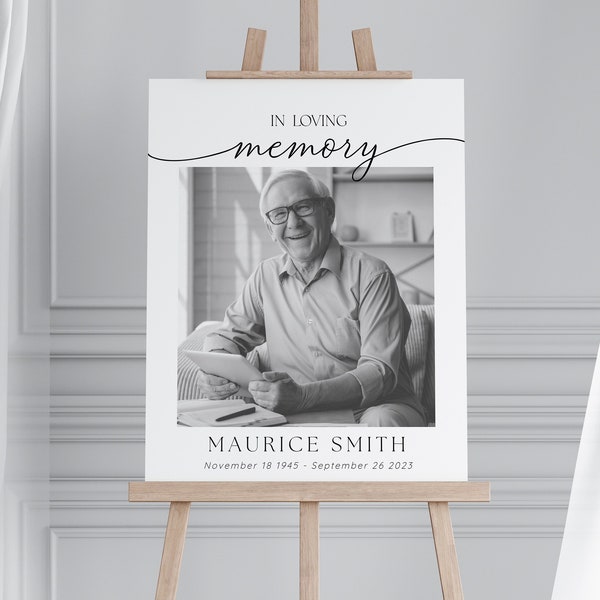 In Loving Memory Sign, With Photo , Funeral Memorial , Minimalist Funeral Welcome Poster, Loving Memory, Editable Template, Instant Download
