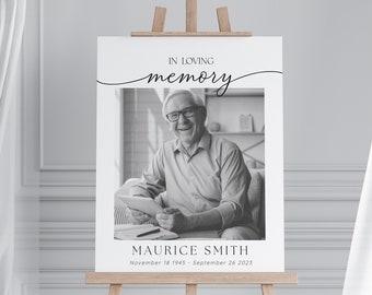 In Loving Memory Sign, With Photo , Funeral Memorial , Minimalist Funeral Welcome Poster, Loving Memory, Editable Template, Instant Download