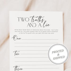Bridal Shower Games, Two truths and a lie, Bridal Shower, Bachelorette Games, Bridal, Bachelorette, Printed Bridal Shower Game
