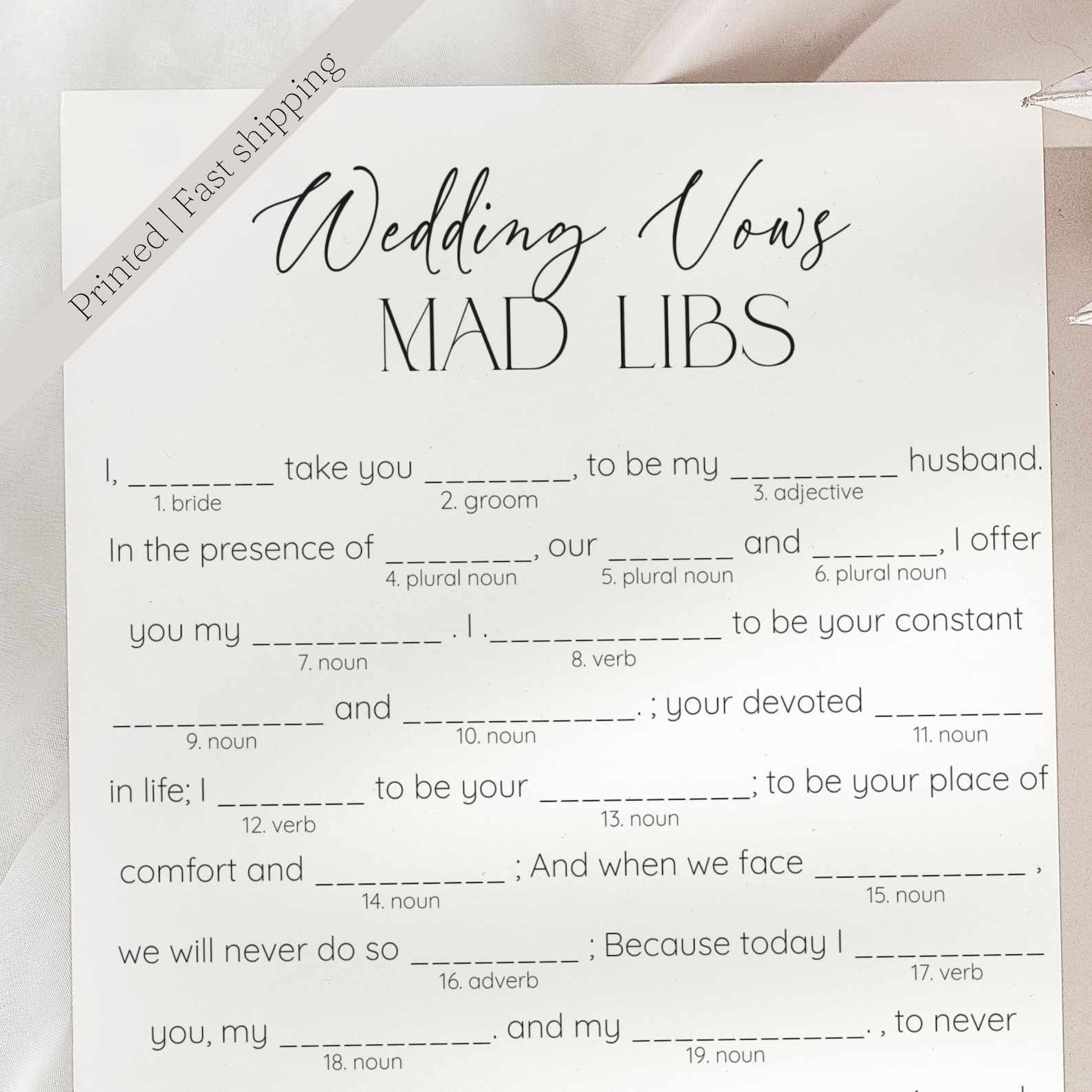 Wedding Vow Mad Libs Bridal Shower Game, Bridal Shower Games, PRINTED Wedding Vow Mad Libs Bridal Shower Game, Bridal Shower Games, PRINTED