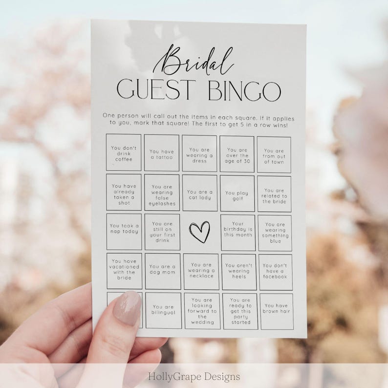 Guest Bingo Bridal Shower Game, Bridal Shower Games, PRINTED + SHIPPED, Bridal Guest Bingo Shower Game Card, Wedding Shower, Printed, Unique image 8