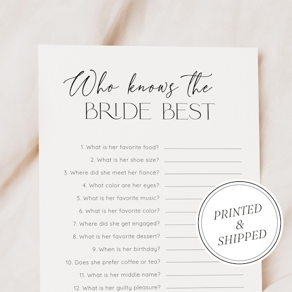 Bridal Shower Games, Who Knows the Bride Best, Bridal Shower, Bachelorette Games, Bridal, Bachelorette Party, Printed Bridal Shower Game