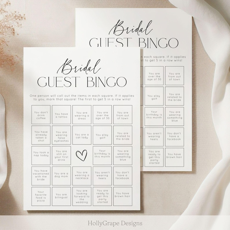 Guest Bingo Bridal Shower Game, Bridal Shower Games, PRINTED + SHIPPED, Bridal Guest Bingo Shower Game Card, Wedding Shower, Printed, Unique image 9