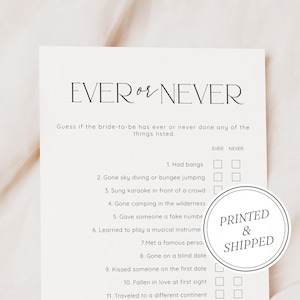 Jeux de douche nuptiale, jamais ou jamais, imprimés + expédiés, jeux de cartes de chasse au trésor photo nuptiale, shower de mariage, jeux imprimés, mariage
