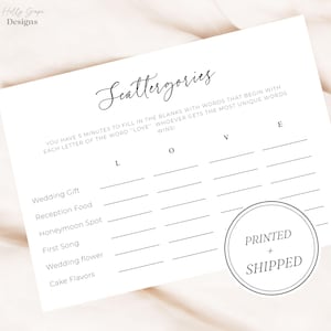 Scattergories Bridal Shower Game, Bridal Shower Games, PRINTED + SHIPPED, Bridal Scattergories Shower Game Cards, Wedding Shower, Printed