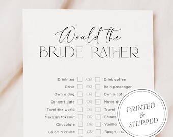 Bridal Shower Games, Would She Rather, Bridal Shower, Bachelorette Games, Bridal, Bachelorette Party Games, Printed Bridal Shower Game