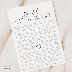 Guest Bingo Bridal Shower Game, Bridal Shower Games, PRINTED + SHIPPED, Bridal Guest Bingo Shower Game Card, Wedding Shower, Printed, Unique image 6
