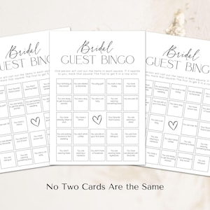 Guest Bingo Bridal Shower Game, Bridal Shower Games, PRINTED + SHIPPED, Bridal Guest Bingo Shower Game Card, Wedding Shower, Printed, Unique image 3