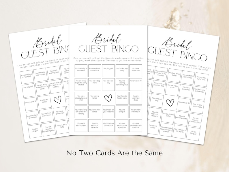 Guest Bingo Bridal Shower Game, Bridal Shower Games, PRINTED + SHIPPED, Bridal Guest Bingo Shower Game Card, Wedding Shower, Printed, Unique image 3